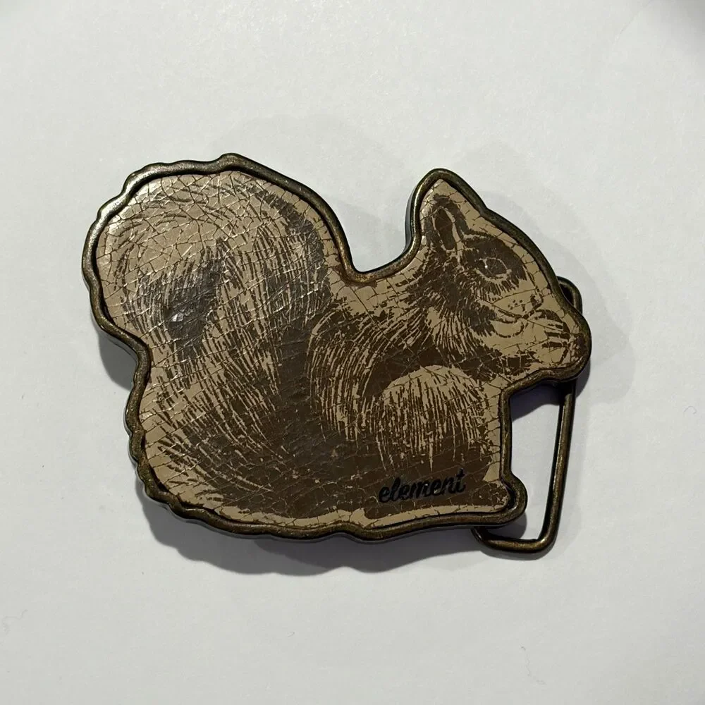 Vintage 90s 00s Element Skateboards Squirrel Belt Buckle Skater Skate Grunge